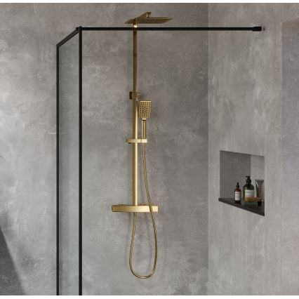 BATH DELUXE 31-120-06-70-00 - Σετ ντους με θερμοστατική μπαταρία NAESBY από βουρτσισμένο ορείχαλκο