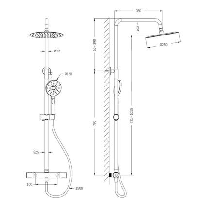 BATH DELUXE 31-120-07-60-00 - Σετ ντους με θερμοστατική μπαταρία DRAGOR σε γυαλιστερό χρώμιο