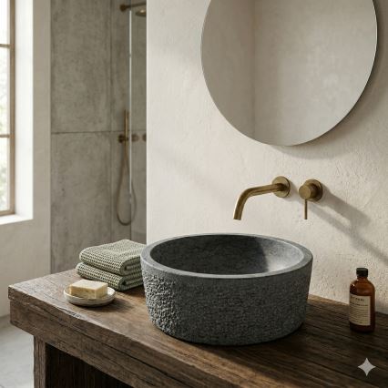 Bathco 00308 - Επιτραπέζιος νιπτήρας DUAL Ø 40,5 cm, πέτρα/γκρι