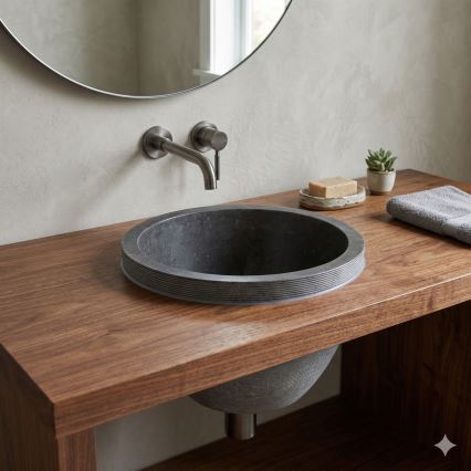 Bathco 00374 - Εντοιχιζόμενος νιπτήρας για πάγκο MIRAGE Ø 40 εκ. πέτρα/γκρι