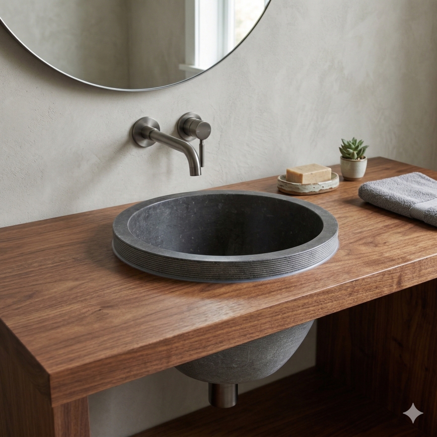 Bathco 00374 - Εντοιχιζόμενος νιπτήρας για πάγκο MIRAGE Ø 40 εκ. πέτρα/γκρι