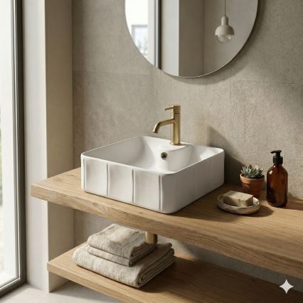 Bathco 4163 - Επιτραπέζιος νιπτήρας CIRCUS 40×40 εκ., πορσελάνη, λευκός