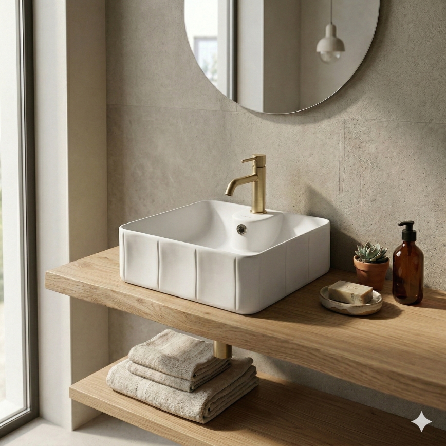 Bathco 4163 - Επιτραπέζιος νιπτήρας CIRCUS 40×40 εκ., πορσελάνη, λευκός