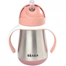 Beaba 913482BB - Εκπαιδευτικό ποτηράκι θερμός με καλαμάκι 250 ml ροζ