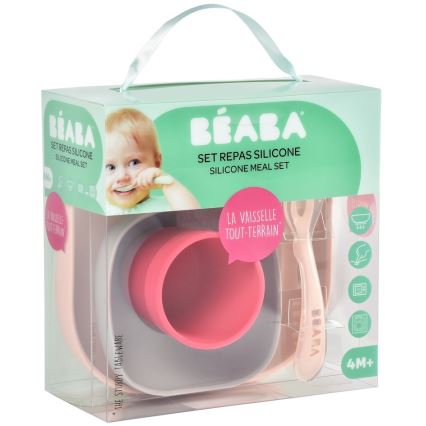Beaba - Παιδικό σετ φαγητού Ροζ 4 τεμάχια