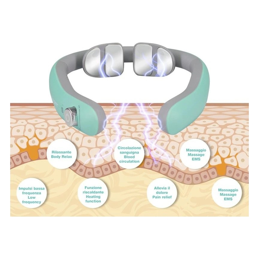 Beper - Επαναφορτιζόμενη συσκευή μασάζ για τον αυχένα EMS 5V/900 mAh, σε απόχρωση μέντας