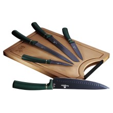 BerlingerHaus - Σετ μαχαιριών από ανοξείδωτο ατσάλι 6 τεμαχίων πράσινα με σανίδα κοπής μπαμπού