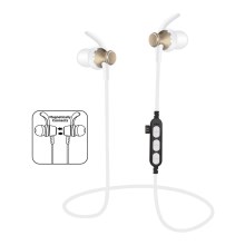 Bluetooth ακουστικά με μικρόφωνο και MicroSD player λευκά /χρυσά