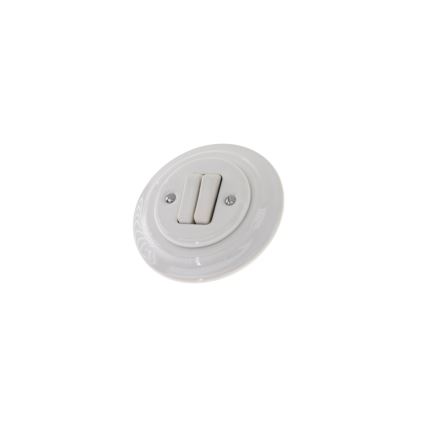 Bohemia-Design - Ρετρό πορσελάνινος διπλός διακόπτης με πλαίσιο αρ. 6+6, λευκός