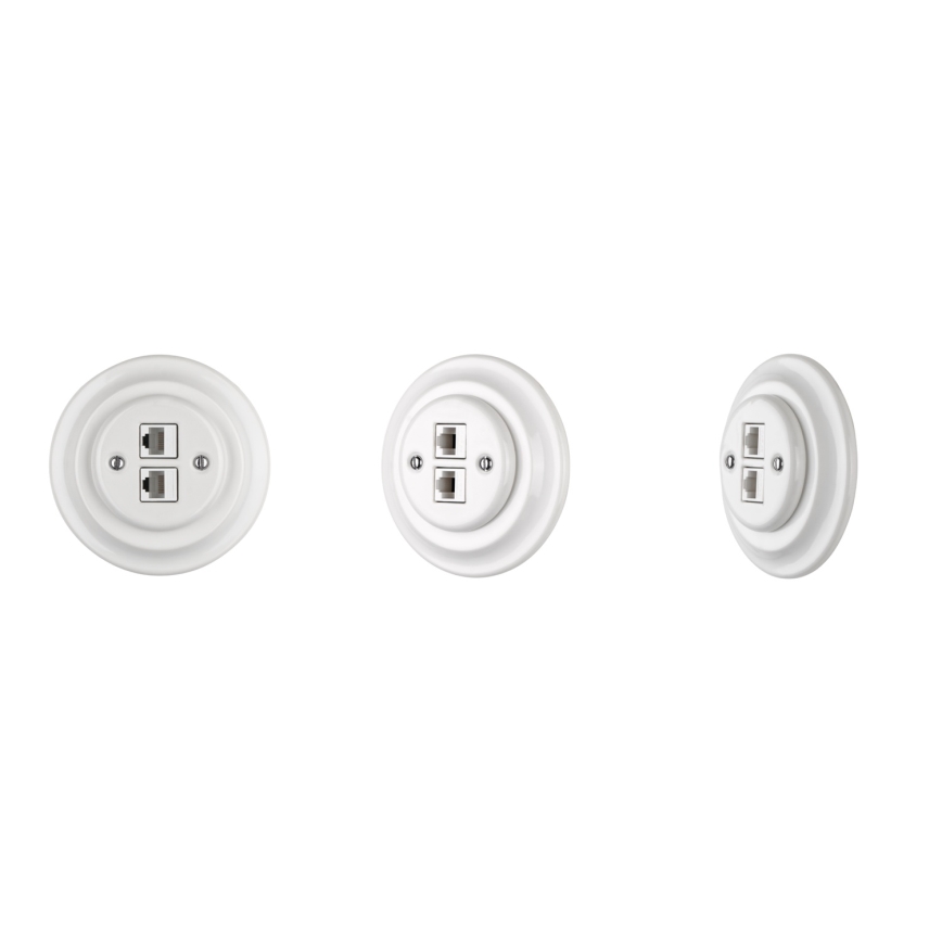 Bohemia-Design - Πορσελάνινη ρετρό υποδοχή Ethernet χωρίς πλαίσιο 2x CAT.5E λευκή
