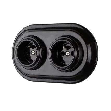 Bohemia-Design - Πορσελάνινη ρετρό οικιακή πρίζα χωρίς πλαίσιο 250V/16A μαύρη