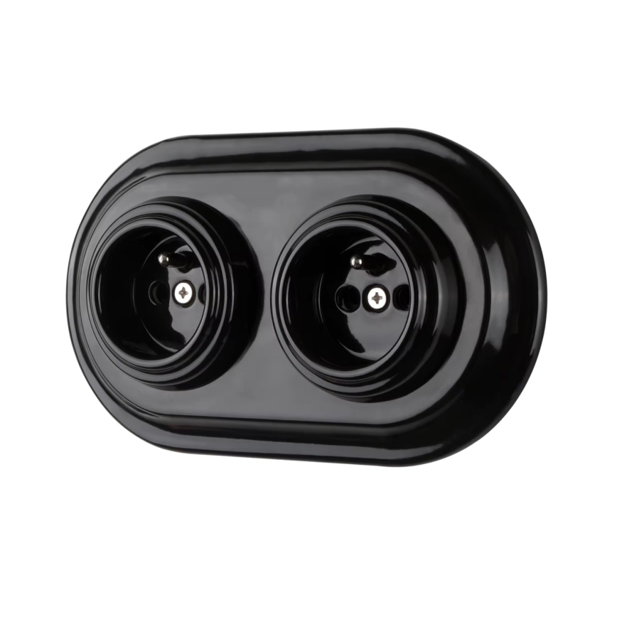 Bohemia-Design - Πορσελάνινη ρετρό οικιακή πρίζα χωρίς πλαίσιο 250V/16A μαύρη