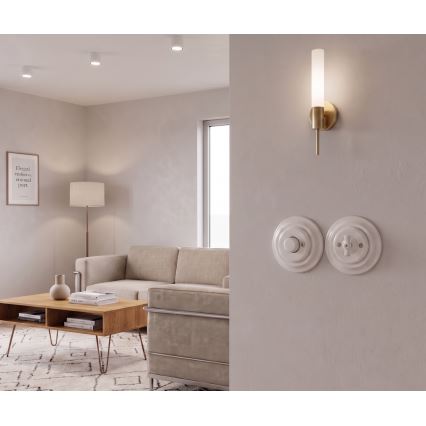 Bohemia-Design - Πορσελάνινος ρετρό περιστροφικός ρυθμιστής φωτεινότητας με πλαίσιο 250V/10A λευκός