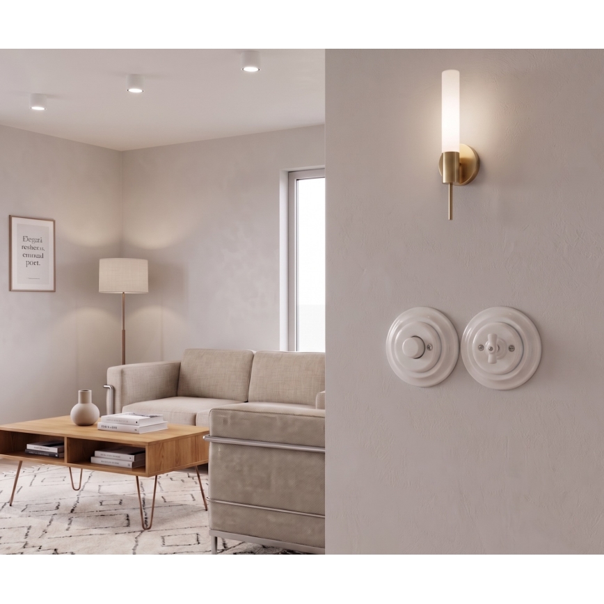 Bohemia-Design - Πορσελάνινος ρετρό περιστροφικός ρυθμιστής φωτεινότητας με πλαίσιο 250V/10A λευκός