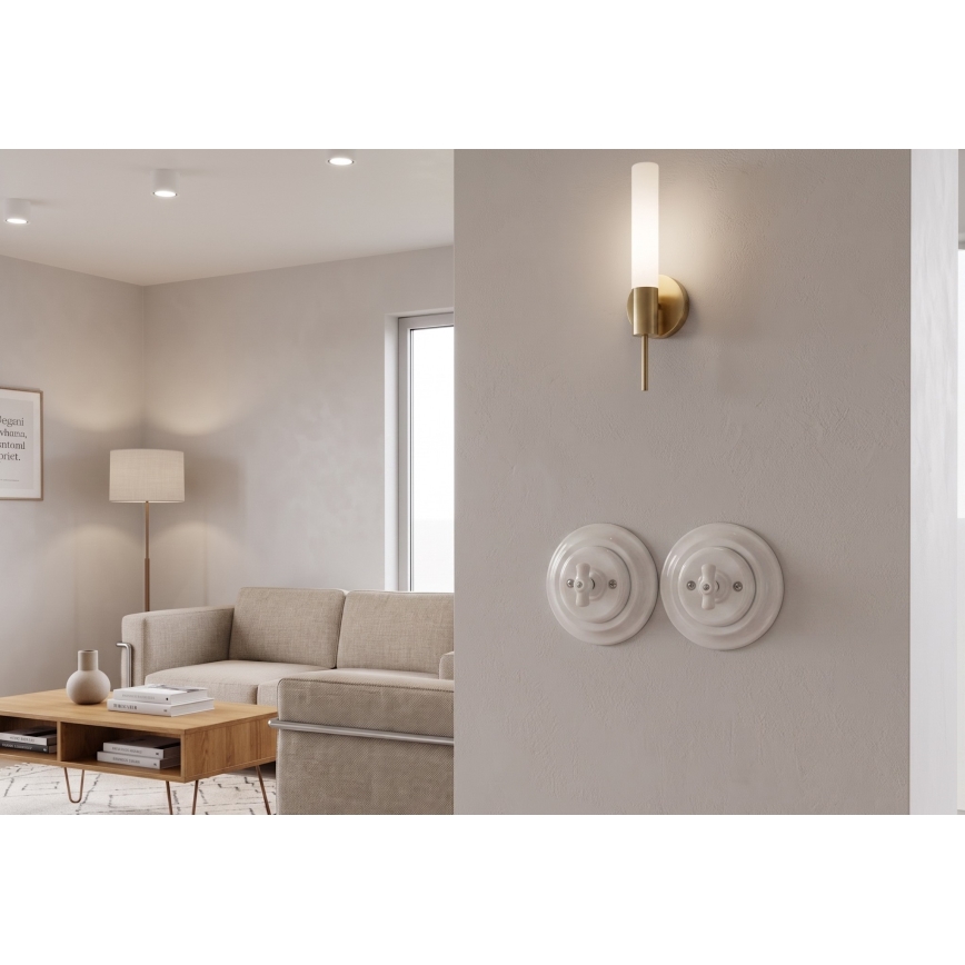 Bohemia-Design - Πορσελάνινος ρετρό περιστροφικός διακόπτης με πλαίσιο αρ. 7, σε λευκό