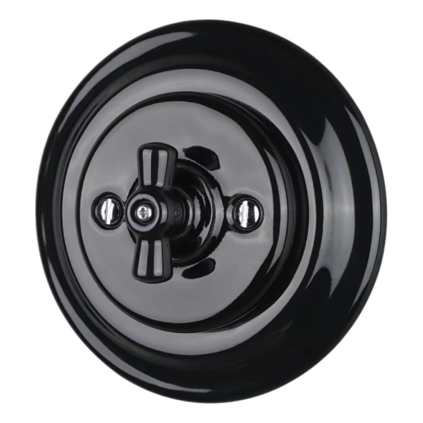 Bohemia-Design - Πορσελάνινος ρετρό περιστροφικός διακόπτης με πλαίσιο αρ. 7, μαύρος