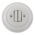Bohemia-Design - Πορσελάνινος ρετρό διπλός διακόπτης με πλαίσιο αρ. 5, λευκό