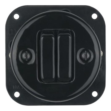 Bohemia-Design - Πορσελάνινος ρετρό διπλός διακόπτης χωρίς πλαίσιο αρ. 6+6 μαύρος