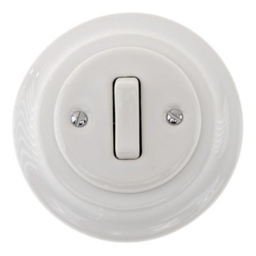 Bohemia-Design - Πορσελάνινος ρετρό μονός διακόπτης με πλαίσιο αρ. 1 λευκό
