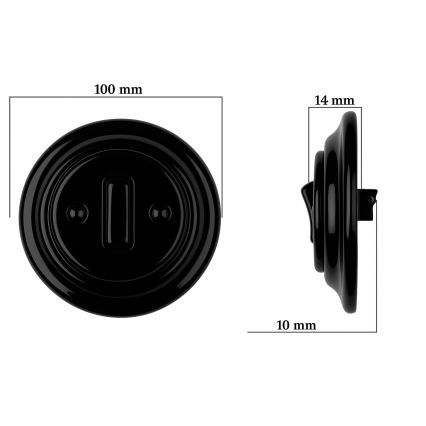Bohemia-Design - Πορσελάνινος ρετρό μονός διακόπτης με πλαίσιο αρ. 1, μαύρος