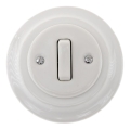 Bohemia-Design - Πορσελάνινος ρετρό μονός διακόπτης με πλαίσιο αρ. 6 λευκός