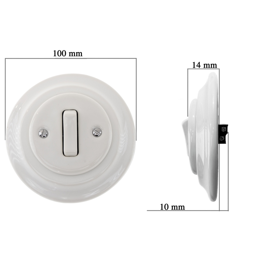 Bohemia-Design - Πορσελάνινος ρετρό μονός διακόπτης με πλαίσιο για κουδούνι, λευκός