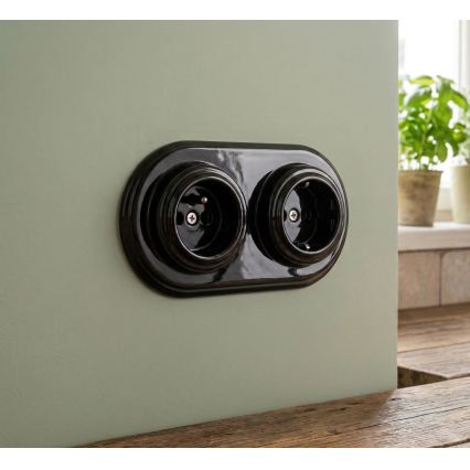 Bohemia-Design - Διπλή ρετρό πορσελάνινη κορνίζα, μαύρη