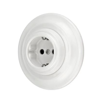Bohemia-Design - Πορσελάνινη ρετρό πρίζα τοίχου με πλαίσιο SCHUKO 250V/16A λευκή