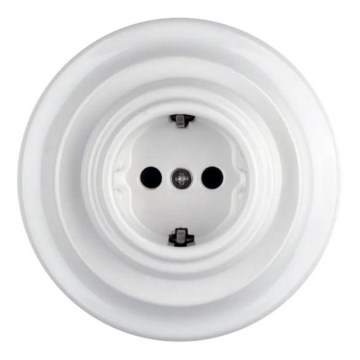 Bohemia-Design - Πορσελάνινη ρετρό πρίζα τοίχου με πλαίσιο SCHUKO 250V/16A λευκή