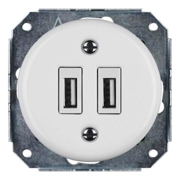 Bohemia-Design - Πορσελάνινη ρετρό πρίζα τροφοδοσίας USB χωρίς πλαίσιο 2x θύρες USB-A λευκή