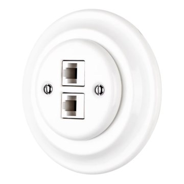 Bohemia-Design - Πορσελάνινη ρετρό υποδοχή Ethernet με πλαίσιο 2x CAT.5E λευκή