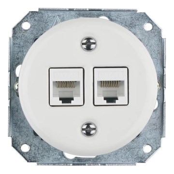 Bohemia-Design -Πορσελάνινη ρετρό υποδοχή Ethernet χωρίς πλαίσιο 2x CAT.5E λευκή