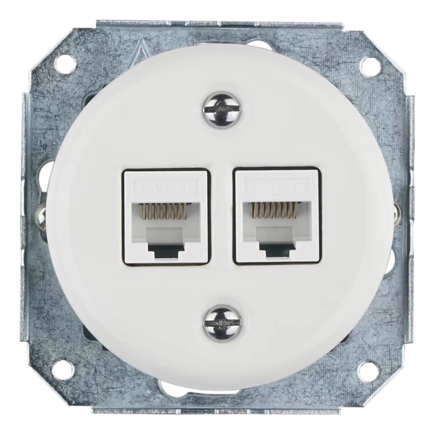 Bohemia-Design -Πορσελάνινη ρετρό υποδοχή Ethernet χωρίς πλαίσιο 2x CAT.5E λευκή