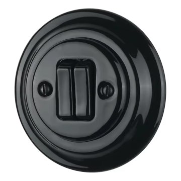 Bohemia-Design - Πορσελάνινος ρετρό διπλός διακόπτης με πλαίσιο αρ. 5, μαύρος