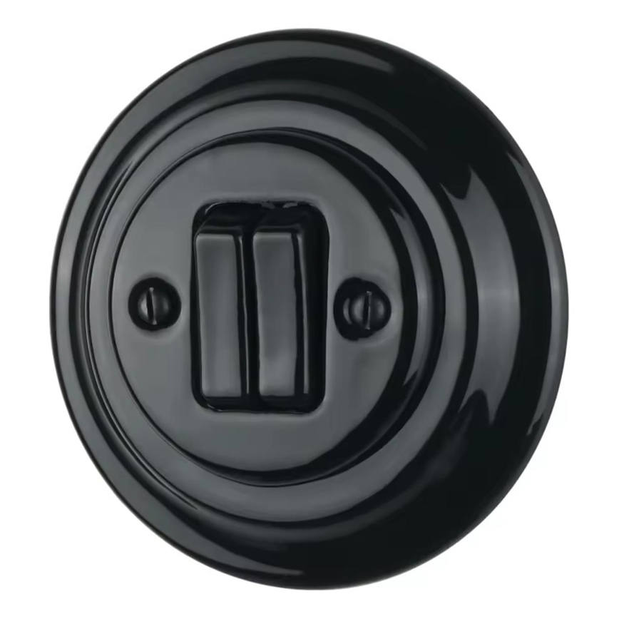 Bohemia-Design - Πορσελάνινος ρετρό διπλός διακόπτης με πλαίσιο αρ. 5, μαύρος