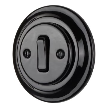 Bohemia-Design - Πορσελάνινος ρετρό μονός διακόπτης με πλαίσιο αρ. 1, μαύρος