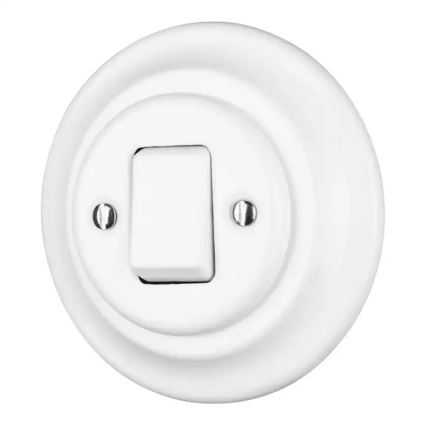 Bohemia-Design - Πορσελάνινος ρετρό μονός διακόπτης με πλαίσιο αρ. 7 σε λευκό