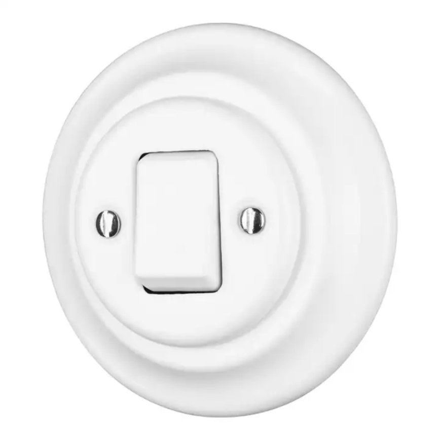 Bohemia-Design - Πορσελάνινος ρετρό μονός διακόπτης με πλαίσιο αρ. 7 σε λευκό