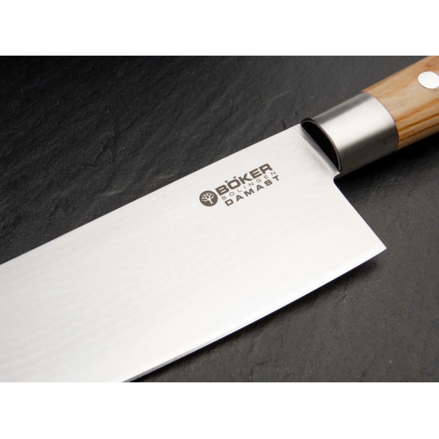 Böker - Δαμασκηνό μαχαίρι κουζίνας DAMAST OLIVE 21,2 cm με λαβή από ξύλο ελιάς