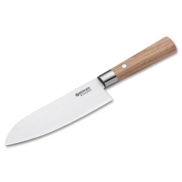 Böker - Δαμασκηνό μαχαίρι κουζίνας santoku DAMAST OLIVE 17,2 cm από ξύλο ελιάς