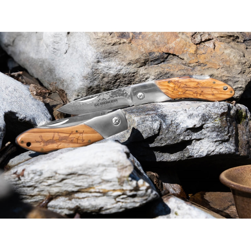 Böker - Μαχαίρι τσέπης από δαμασκηνό ατσάλι Magnum Caveman 19,4 cm