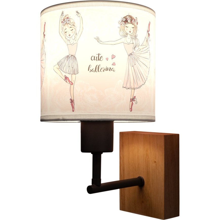 Brilagi - Παιδικό φωτιστικό τοίχου BOBO WOOD 1xE27/25W/230V δρυς/μαύρο/λευκό/ροζ/μπαλαρίνες