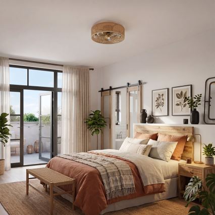 Brilagi - Ανεμιστήρας οροφής 4xE27/40W/230V διάμετρος 50 εκ. μπαμπού + τηλεχειριστήριο