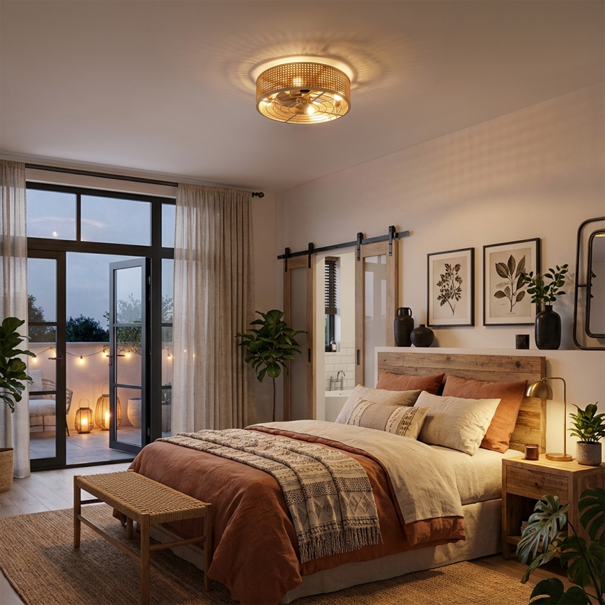 Brilagi - Ανεμιστήρας οροφής 4xE27/40W/230V διάμετρος 50 εκ. μπαμπού + τηλεχειριστήριο