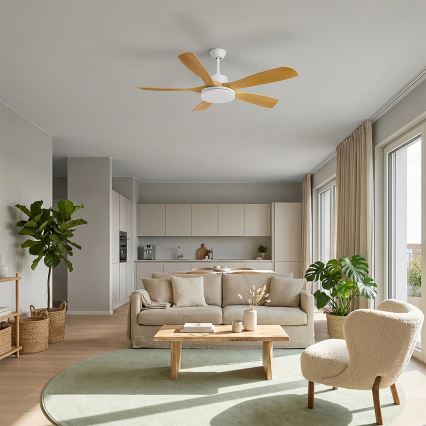 Brilagi - Ρυθμιζόμενος ανεμιστήρας οροφής με LED/34W/230V 132 cm λευκό/καφέ + τηλεχειριστήριο