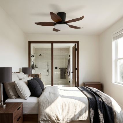 Brilagi - Ανεμιστήρας οροφής LED με ρύθμιση φωτεινότητας, 32W, 230V, 95 cm, μαύρο/καφέ + τηλεχειριστήριο