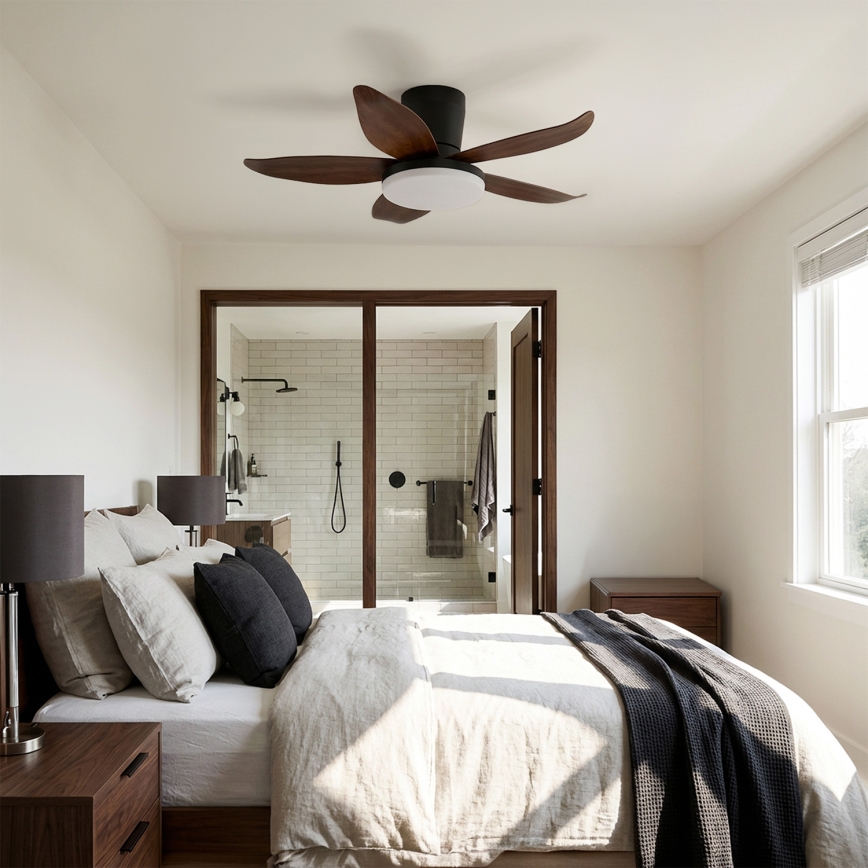 Brilagi - Ανεμιστήρας οροφής LED με ρύθμιση φωτεινότητας, 32W, 230V, 95 cm, μαύρο/καφέ + τηλεχειριστήριο