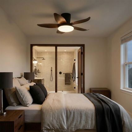 Brilagi - Ανεμιστήρας οροφής LED με ρύθμιση φωτεινότητας, 32W, 230V, 95 cm, μαύρο/καφέ + τηλεχειριστήριο