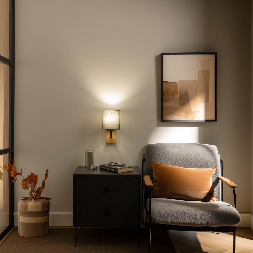 Brilagi - Λάμπα τοίχου NUBILA WOOD 1xE27/25W/230V δρυς/ανθρακί