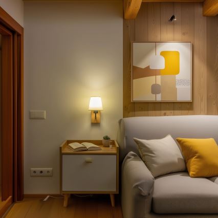 Brilagi - Λάμπα τοίχου NUBILA WOOD 1xE27/25W/230V δρυς/κρεμ